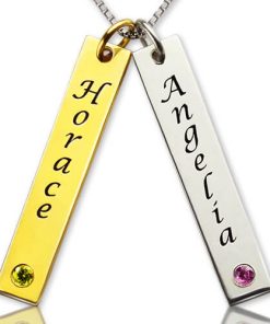 Collier porte-nom de couple personnalisé avec pierres de naissance