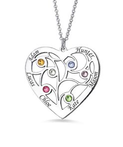 Collier arbre généalogique coeur avec pierres de naissance