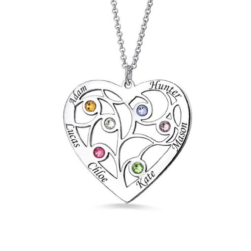 Collana albero genealogico a cuore con pietre di nascita