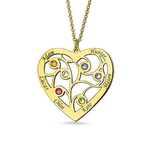 Collana albero genealogico a cuore con pietre di nascita in placcatura in oro