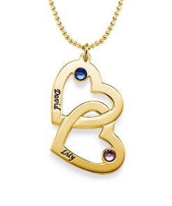 Collier Coeur en Coeur Pierre de Naissance - Plaqué Or