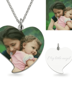 Collana con foto di mamma e figlia con cuore inciso in argento sterling