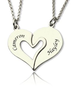 Collana con nome a cuore spezzabile personalizzata per coppie in argento