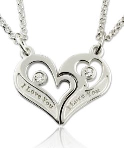 Couple & #039; s Collier Coeur Brisable avec Pierres de Naissance Argent