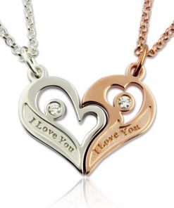 Collier d'amour de coeur cassable de couple & #039; avec des pierres de naissance