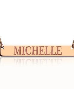 Collier Barre de Nom Gravé en Or Rose