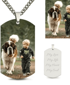 Collier en acier inoxydable gravé pour enfant avec photo et étiquette de chien #039;
