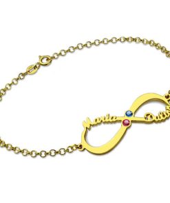 Personalisierte Infinity 2 Namen & Geburtssteine Armband In Gold