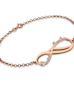 Personalisierte Unendlichkeit 2 Namen Armband Rose vergoldet