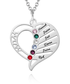 Collier de pierre de naissance maman gravé plaqué or