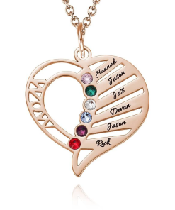 Collana con pietra incisa Mom Birthstone placcatura in oro rosa