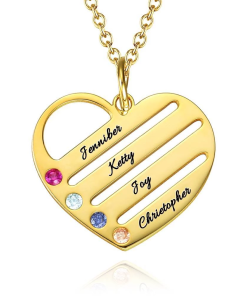 Collier Coeur Pierre de Naissance avec Noms Gravés - Plaqué Or