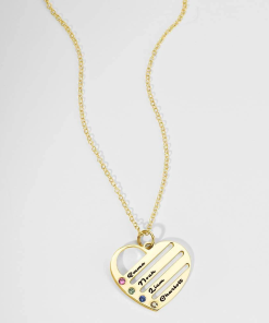 Collar de corazón de piedra de nacimiento con nombres grabados - Chapado en oro