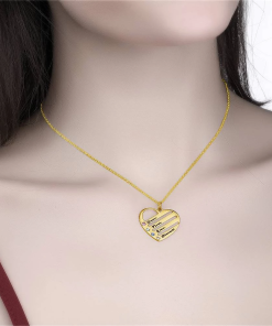 Collar de corazón de piedra de nacimiento con nombres grabados - Chapado en oro