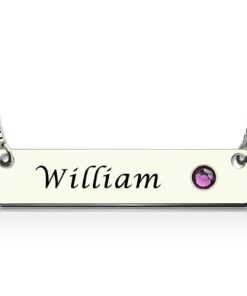 Collier avec plaque signalétique et pierre de naissance en argent