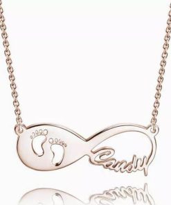 Baby Footprint Infinity Name Necklace Chapado en oro rosa