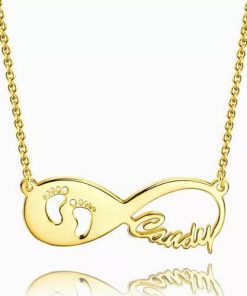 Collar con nombre de infinito Baby Footprint chapado en oro de 14 k
