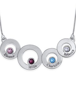 Collar de círculos con grabados y piedras de nacimiento en plata de ley