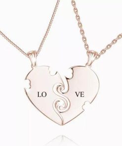"True Love" Collier Coeur Couples Avec Gravure Plaqué Or Rose