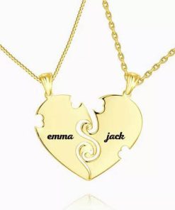 Collier coeur "True Love" avec gravure en plaqué or 14 carats