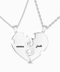 Collier coeur "True Love" pour couples avec gravure en argent