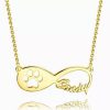 Dog Paw Print Infinity Name Necklace 14k Gold Plated