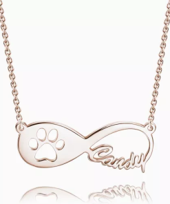 Collar con nombre infinito con estampado de pata de perro chapado en oro rosa
