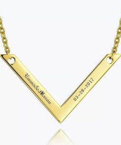 Collar con barra grabada, chapado en oro de 14 k
