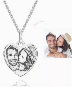 Collier Photo Gravé Coeur Ombre Sculpture Argent
