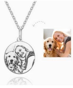 Collier Photo Gravé Ombre Ronde Sculpture Argent