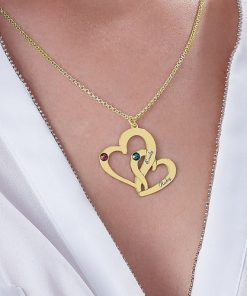 Collana a due cuori incisa con placcatura in oro