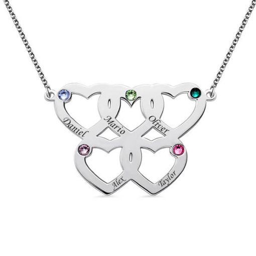Collana a cinque cuori incisa con pietre di nascita