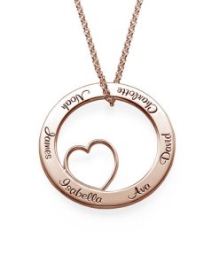 Collar con colgante de círculo de amor familiar - Chapado en oro rosa