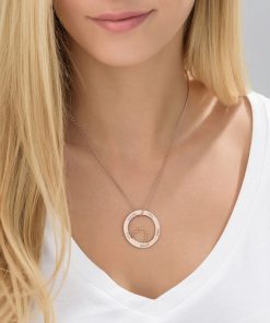 Collar con colgante de círculo de amor familiar - Chapado en oro rosa