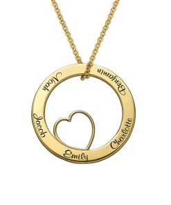 Collar con colgante de círculo de amor familiar con baño de oro