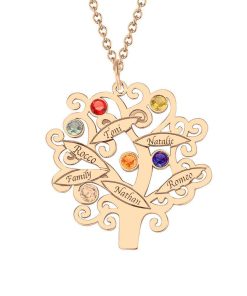 Collier arbre généalogique en plaqué or rose avec pierres de naissance