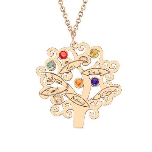 Collana albero genealogico placcato oro rosa con pietre di nascita