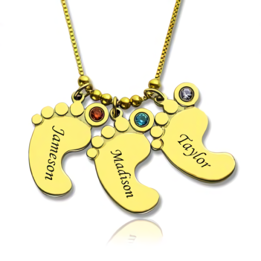 Collier de pieds de bébé personnalisé mère & #039; s - plaqué or