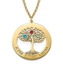 Collar del árbol de la vida chapado en oro con piedras natales