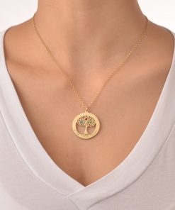 Collar del árbol de la vida chapado en oro con piedras natales