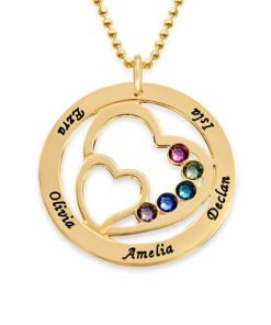 Collar de piedra natal de corazón en corazón para madres - baño de oro