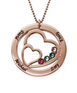 Collar de piedra natal de corazón en corazón para madres - baño de oro rosa