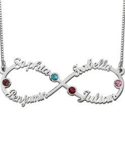 Infinito 4 nombres collar con piedras de nacimiento
