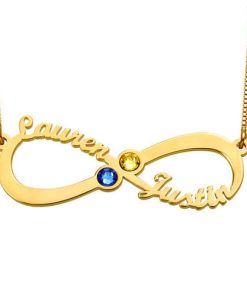 Collar personalizado de Infinity 2 con piedra de nacimiento en oro
