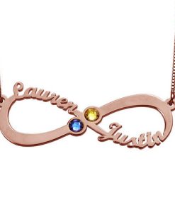 Collar personalizado con piedras natales Infinity 2 Names en oro rosa
