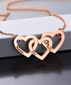 Collar de corazones entrelazados con piedras natales - Chapado en oro rosa