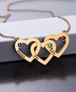 Collana con cuori intrecciati e pietre preziose - Placcato in oro