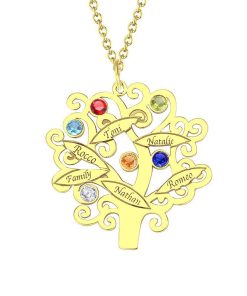 Collier arbre généalogique plaqué or avec pierres de naissance