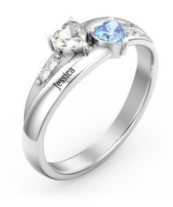 Anillo de piedras preciosas de doble corazón con acentos
