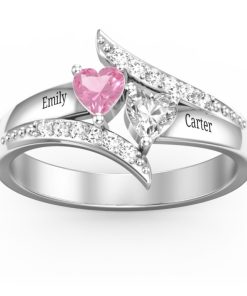 Anello da sogno diagonale con pietre di cuore